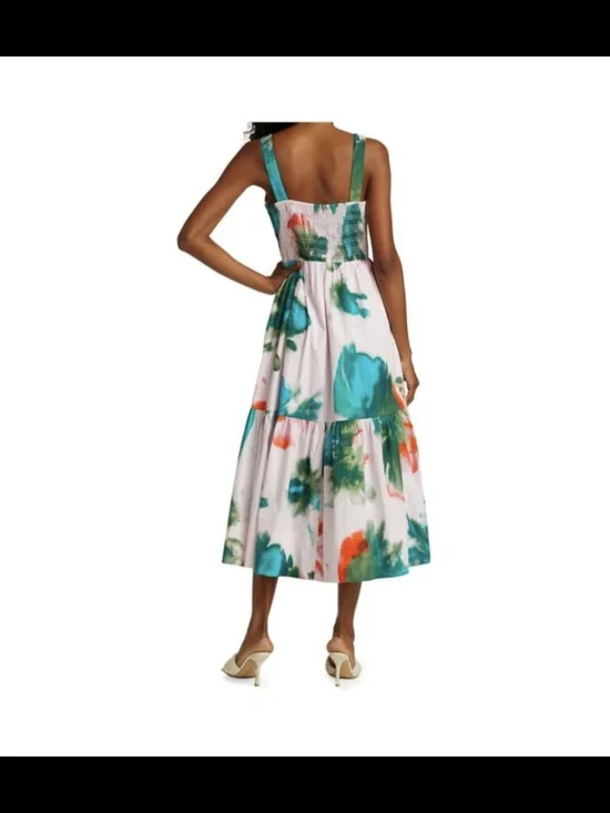 Tanya Taylor Pink Maxi Dress with Green & Orange Watercolor Print - Picture 7 of 8